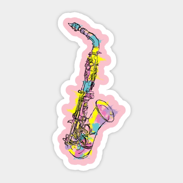 Saxophone sketchy style with colorful textures Sticker by JDawnInk